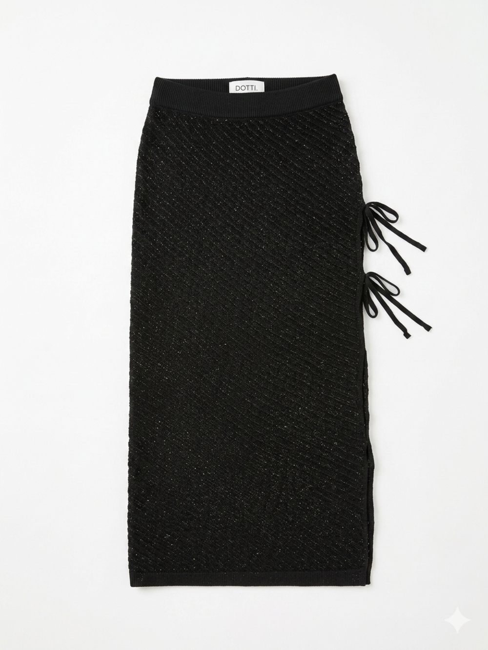 Dotti Black Side-Tie Knit Midi Swim Coverup Crochet Knit Skirt‎ Large Nwt